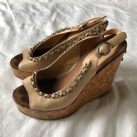 Chanel Chain Link CC Cork & Leather Wedges EU36 - Picture 5 of 16